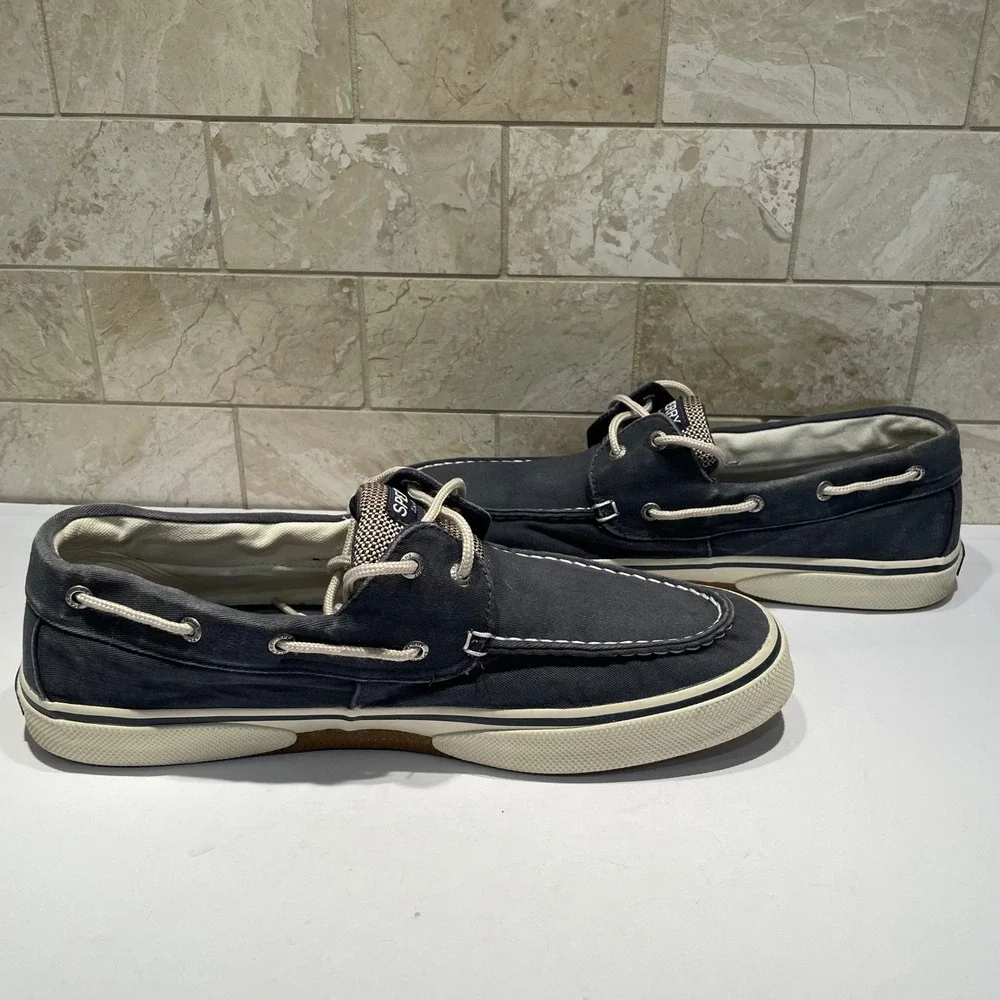 Sperry Bahama II Mens Blue Gray Canvas Boat Shoes 0777914 Size 13